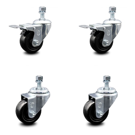Service Caster 3.5 Inch Hard Rubber Swivel 1/2 Inch Threaded Stem Caster Total Lock Brakes, 2PK SCC-TSTTL20S3514-HRS-121315-2-S-2